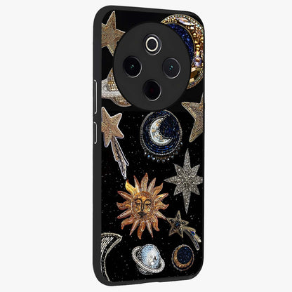 Celestial Gem Constellations Glass Case upright view showcasing cosmic constellation artwork with celestial aesthetic style.