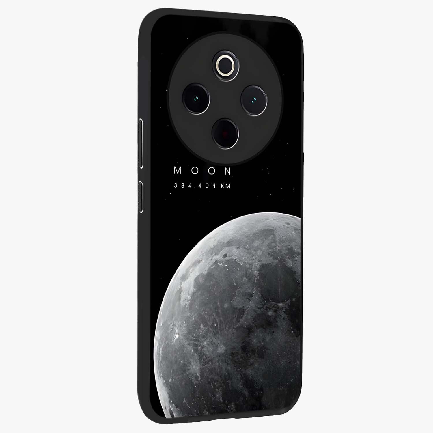 Cosmic Moon Glow Glass Case upright view showcasing luminous moon illustration with dreamy cosmic style.