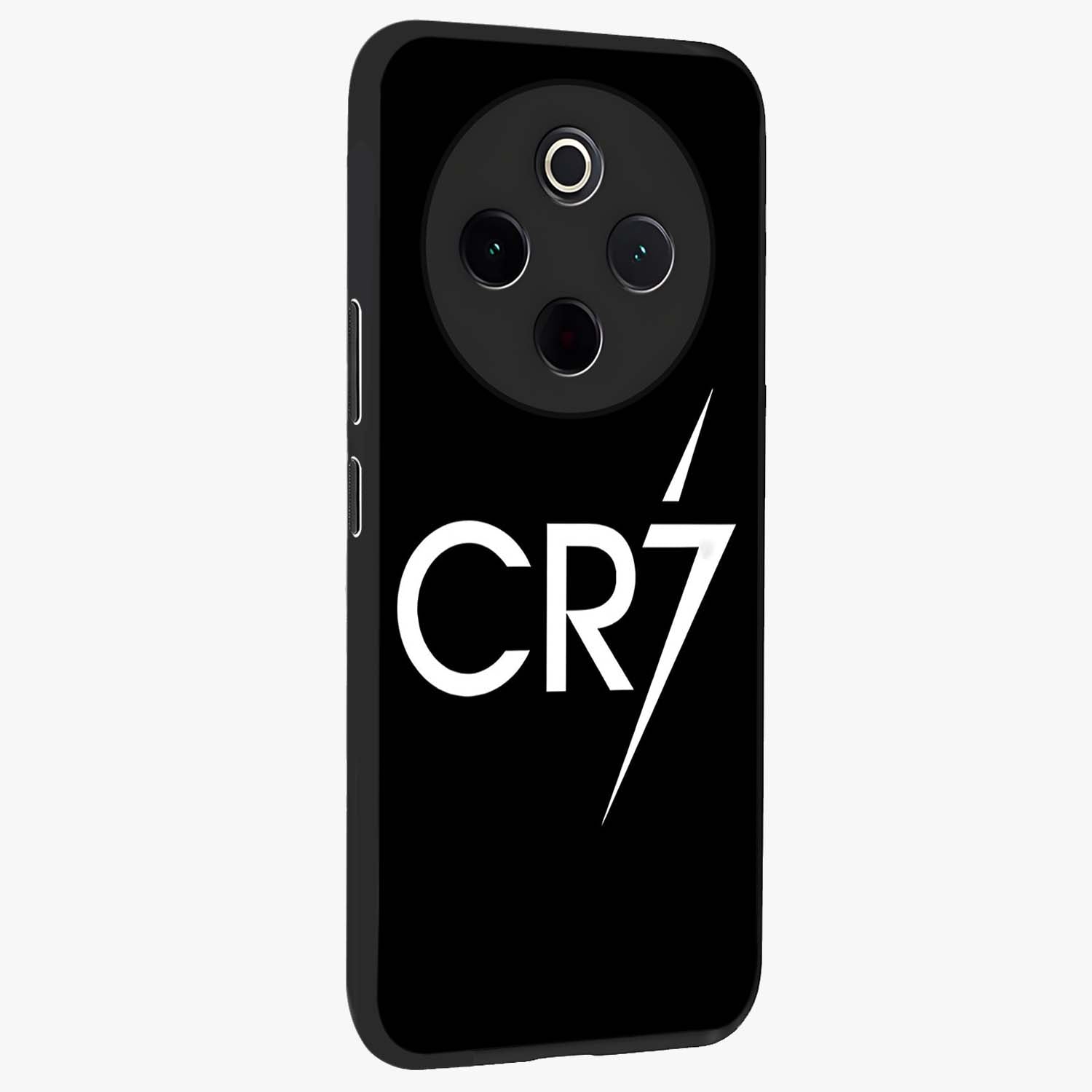 Cr7 Elite Strike Glass Case upright view showcasing energetic football inspired design with modern sports aesthetic.