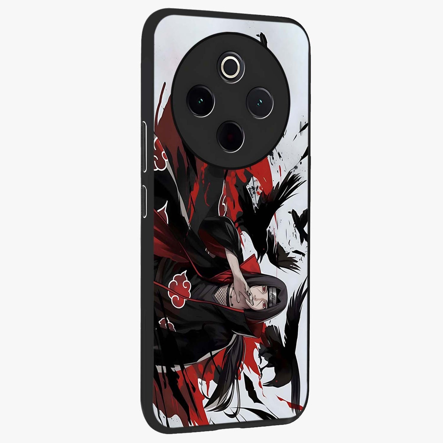 Crimson Crow Illusion Glass Case upright view showcasing striking crow illusion artwork with intense crimson theme.