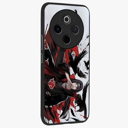 Crimson Crow Illusion Glass Case upright view showcasing striking crow illusion artwork with intense crimson theme.
