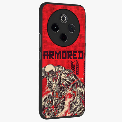 Crimson Mecha Titan Glass Case upright view showcasing dynamic robotic titan design with sci-fi inspired theme.