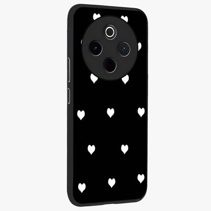 Cute And Simple White Hearts Glass Case upright view showcasing simple white hearts artwork with soft minimal theme.