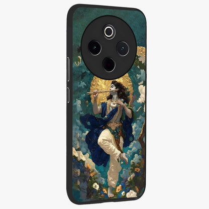 Divine Krishna Art Glass Case upright view showcasing divine Krishna artwork with sacred artistic theme.