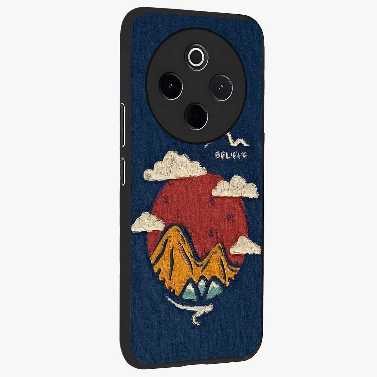 Dream Beyond Mountains Glass Case upright view showcasing beautiful mountain scenery with inspirational nature theme.
