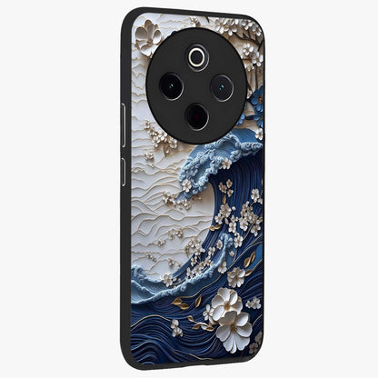 Floral Wave Origami Glass Case upright view showcasing creative floral origami artwork with artistic decorative theme.