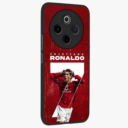 Goal Celebration Legacy Glass Case upright view showcasing dynamic football inspired artwork with victory celebration aesthetic.
