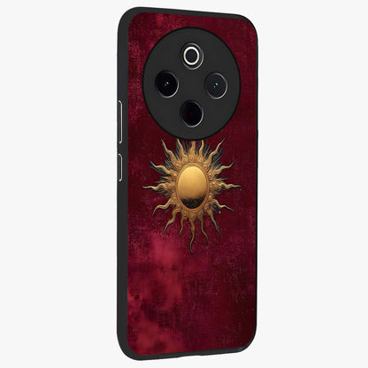 Golden Sun Minimalism Glass Case upright view showcasing simple golden sun artwork with elegant minimalist style.