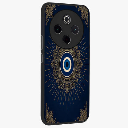 Golden Celestial Charm Glass Case upright view showcasing radiant celestial artwork with elegant golden theme.