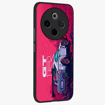 GT-R Car Pattern Glass Case upright view showcasing dynamic car pattern artwork with modern sports theme.