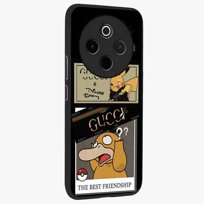 Gucci Play Mashup Glass Case upright view showcasing trendy luxury inspired artwork with modern fashion theme.