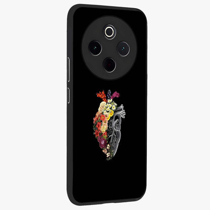 Heart With Flowers Glass Case upright view showcasing decorative heart and floral artwork with sweet romantic theme.