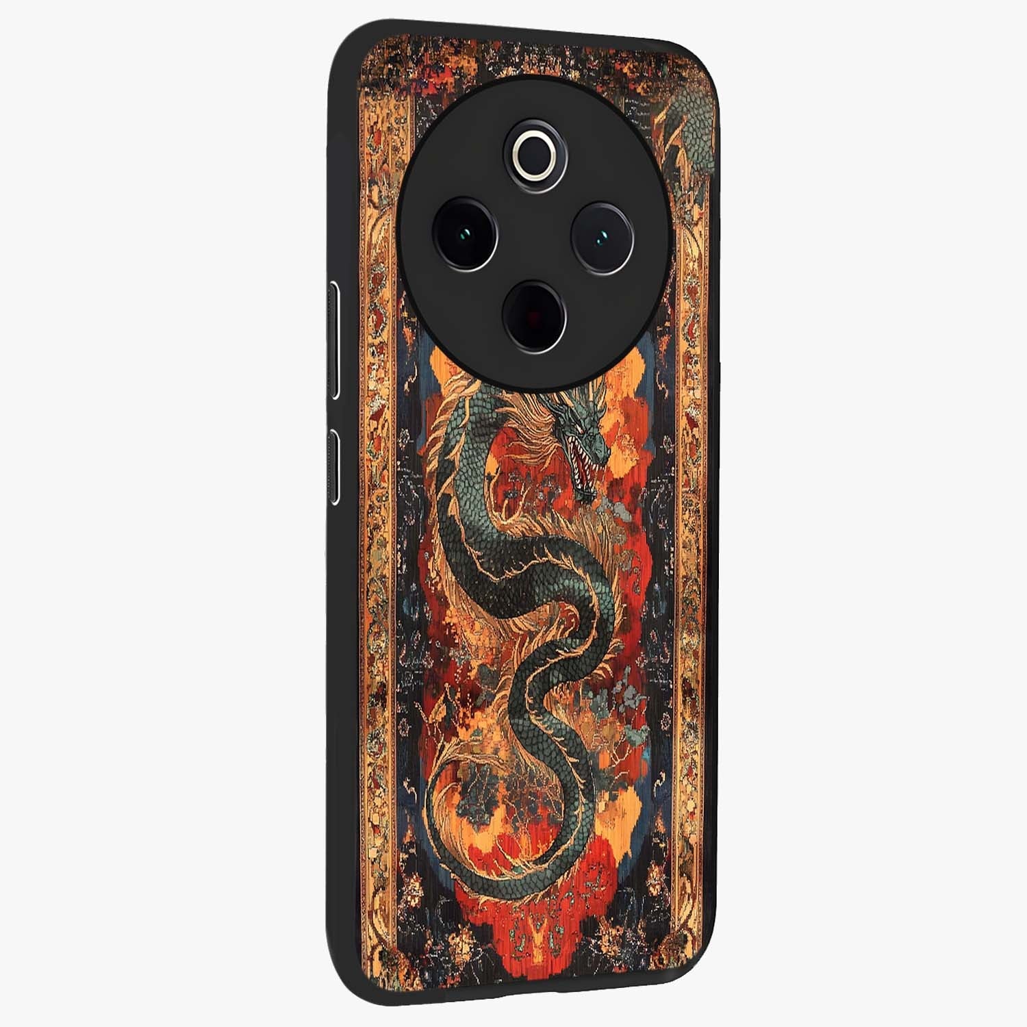 Inferno Dragon Soul Glass Case upright view showcasing intense dragon artwork with fantasy fire theme.