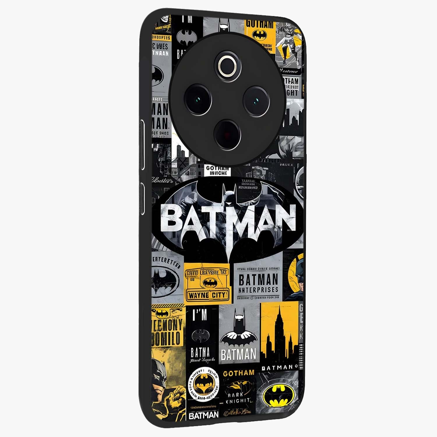 Knight Gotham Rise Glass Case upright view showcasing bold vigilante themed artwork with gothic city vibe.