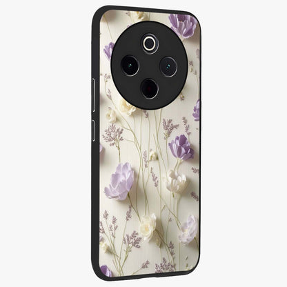 Lilac Breeze Harmony Glass Case upright view showcasing delicate lilac artwork with peaceful floral theme.