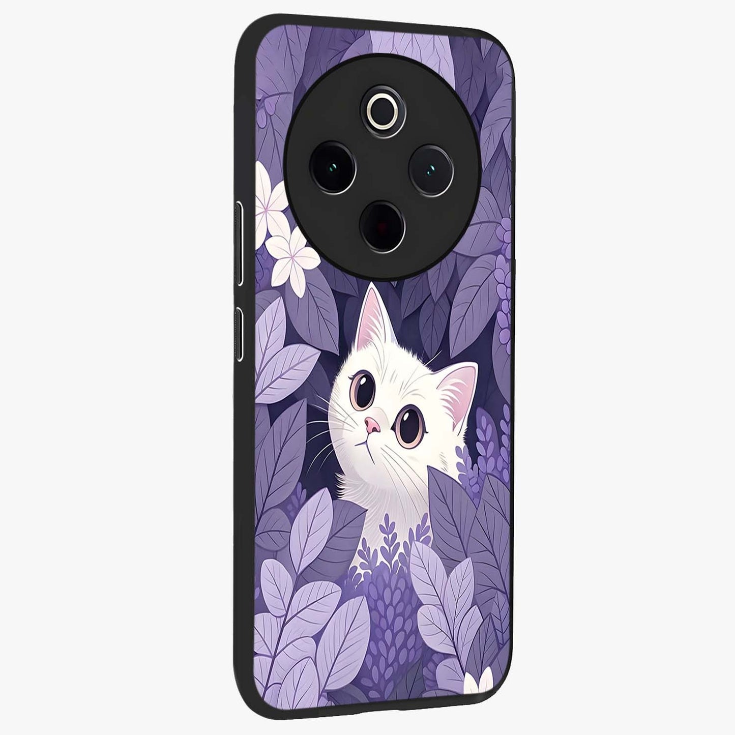 Lilac Hide Peek Cat Glass Case upright view showcasing charming cat artwork with adorable peek theme.