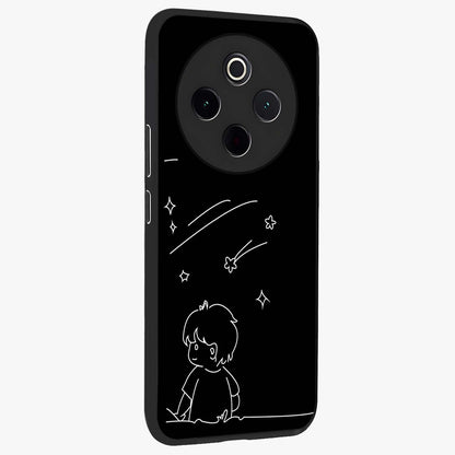 Line Art Boy With Shooting Stars Glass Case upright view showcasing artistic shooting star illustration with minimal style.