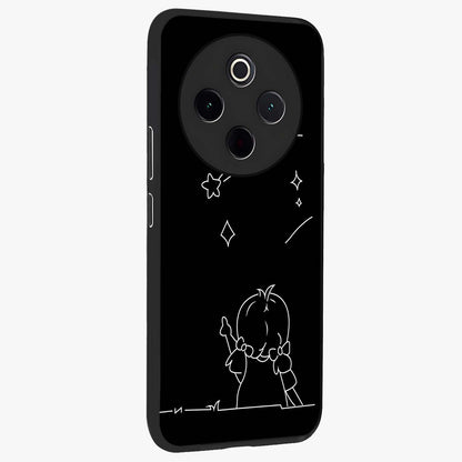 Line Art Girl With Shooting Stars Glass Case upright view showcasing delicate shooting stars artwork with minimal artistic theme.