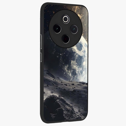 Lunar Horizon Glow Glass Case upright view showcasing radiant lunar artwork with calm cosmic theme.