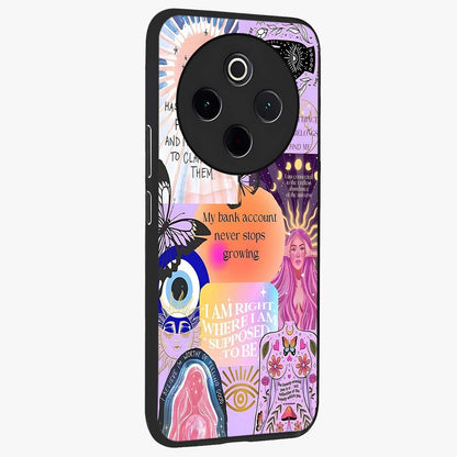 Manifestation Collage Glass Case upright view showcasing artistic manifestation themed artwork with creative style.