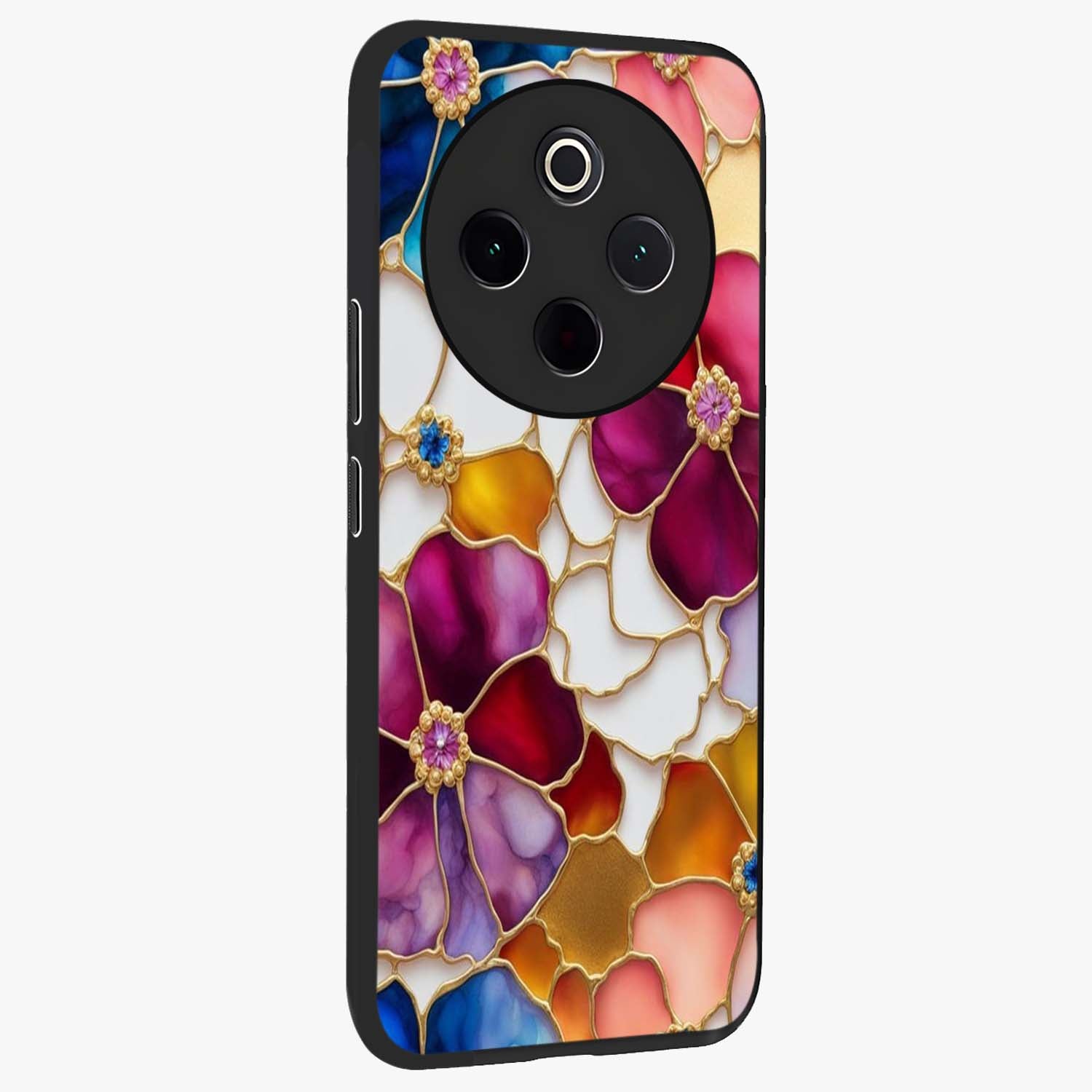Marble Flower Pattern Glass Case upright view showcasing decorative marble flower artwork with refined style.