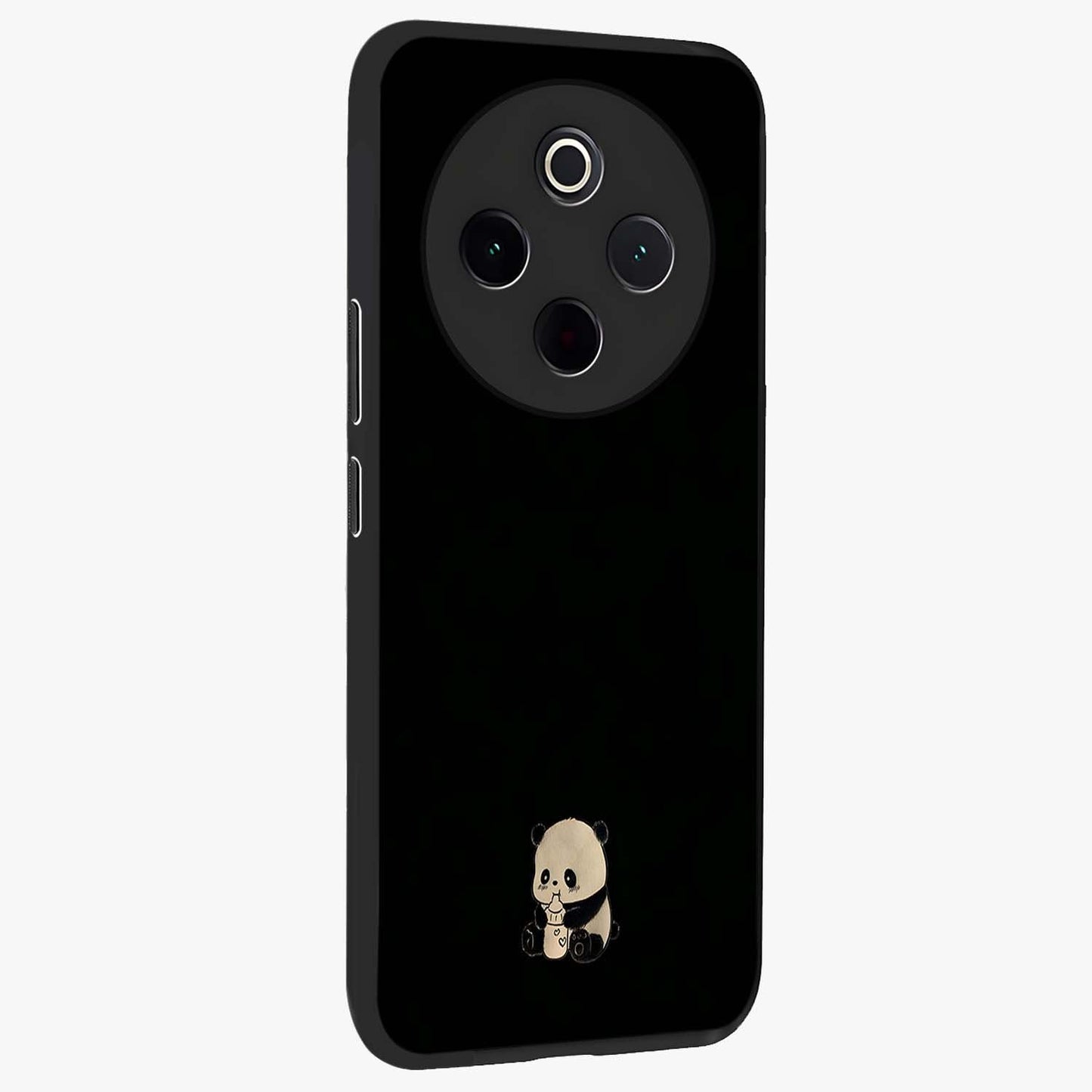 Midnight Panda Love Glass Case upright view showcasing charming panda artwork with playful romantic theme.