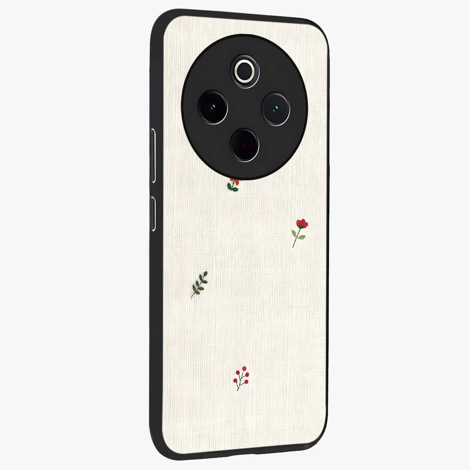 Minimalistic Blue With White Flower Pattern Glass Case upright view showcasing clean white flower artwork with calming blue theme.