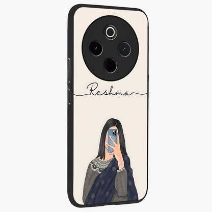 Mirror Mood Muse With Custom Name Glass Case upright view showcasing artistic mirror themed artwork with personalized aesthetic.