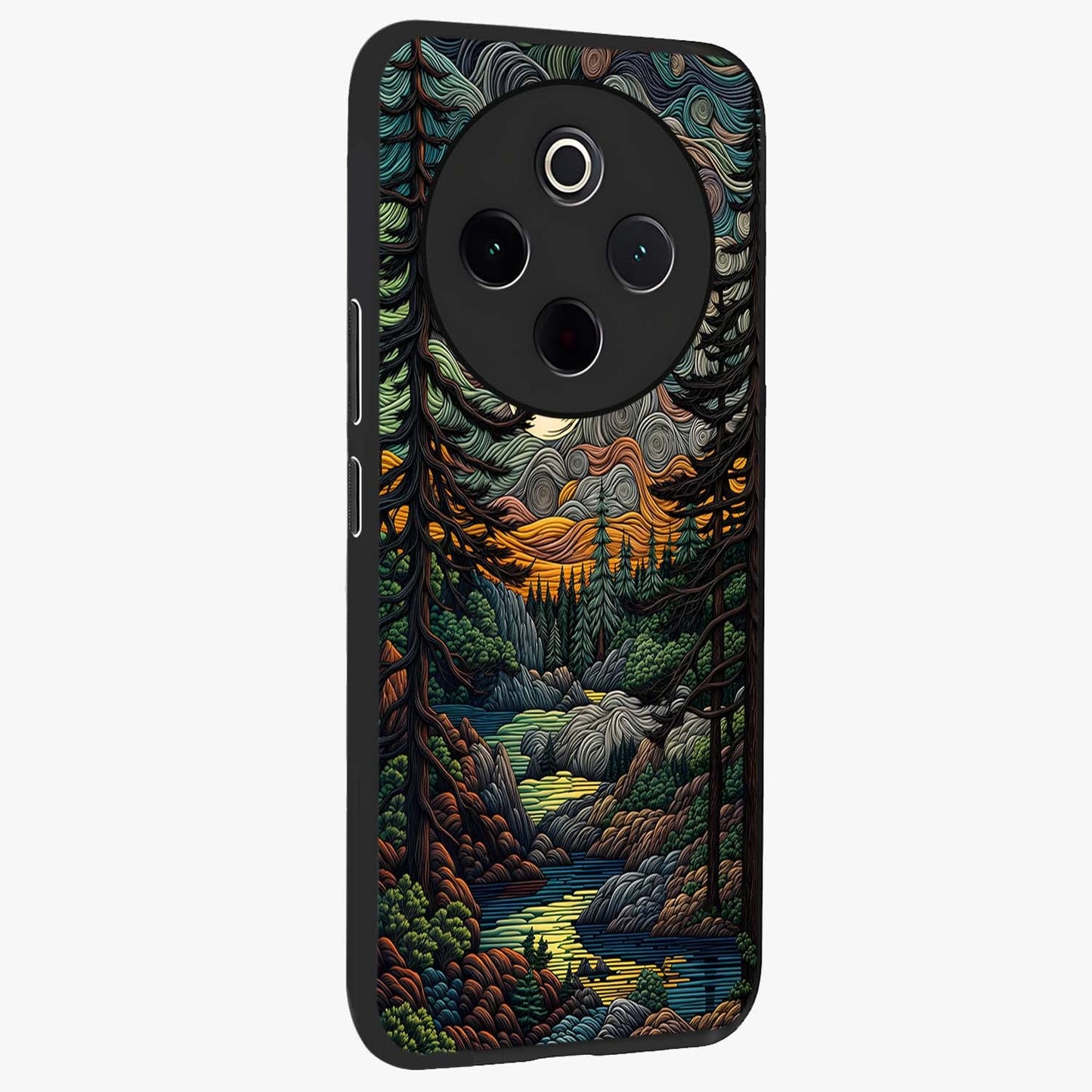 Moonlight Forest Dream Glass Case upright view showcasing magical forest artwork with calm night theme.