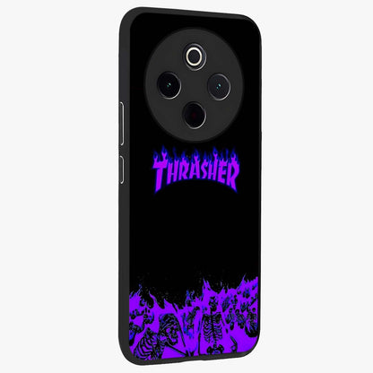 Neon Flame Riot Glass Case upright view showcasing dynamic flame artwork with energetic neon theme.