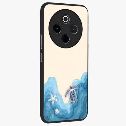 Ocean Drift Turtle Glass Case upright view showcasing calm underwater turtle artwork with nature inspired theme.