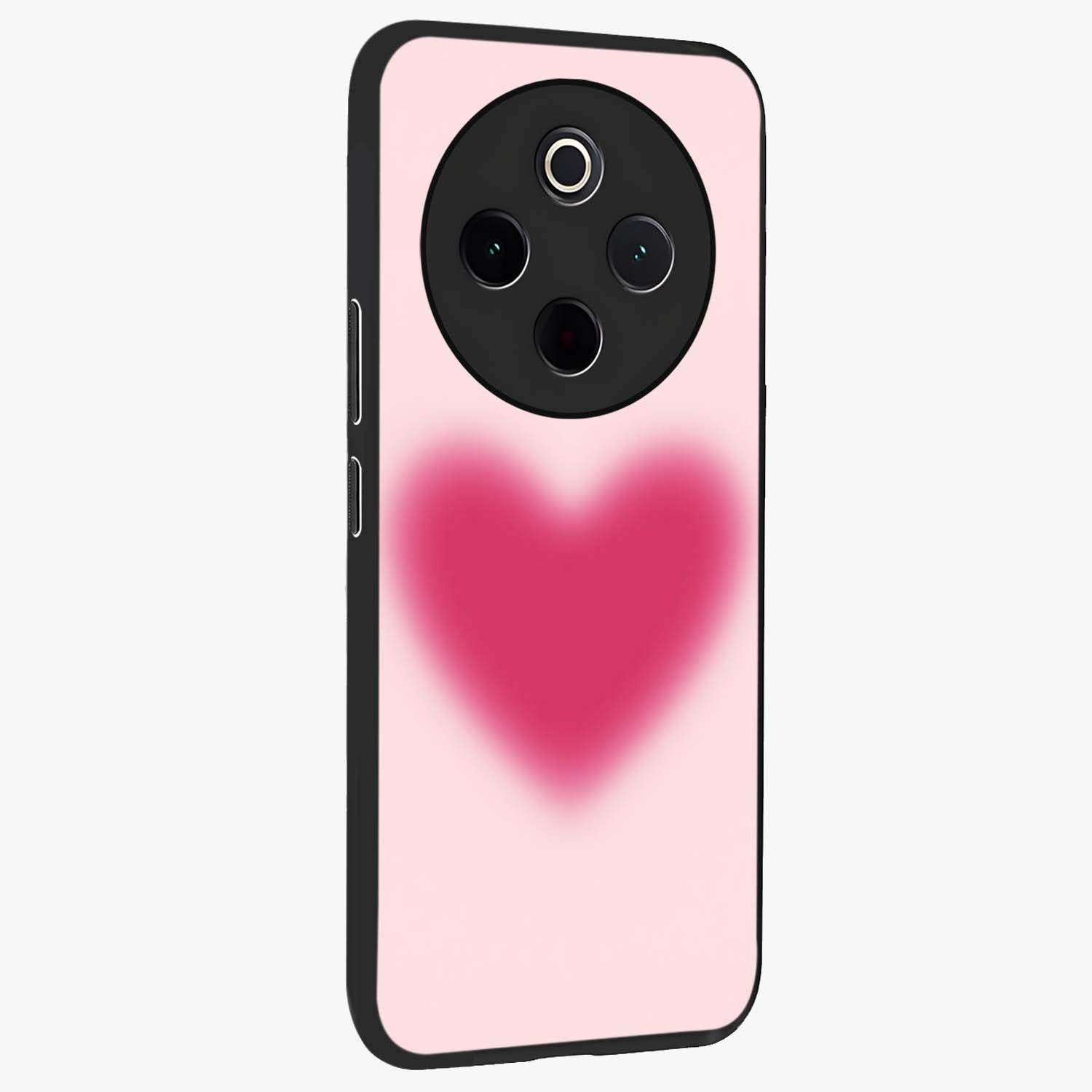 Pink Aura Heart Glass Case upright view showcasing romantic heart artwork with soft pastel theme.