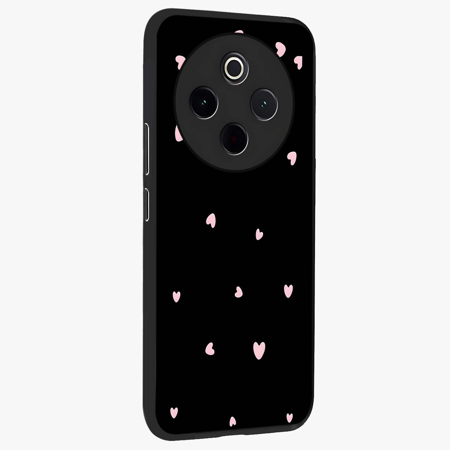 Pink Love Drops Glass Case upright view showcasing charming heart drop artwork with romantic playful theme.