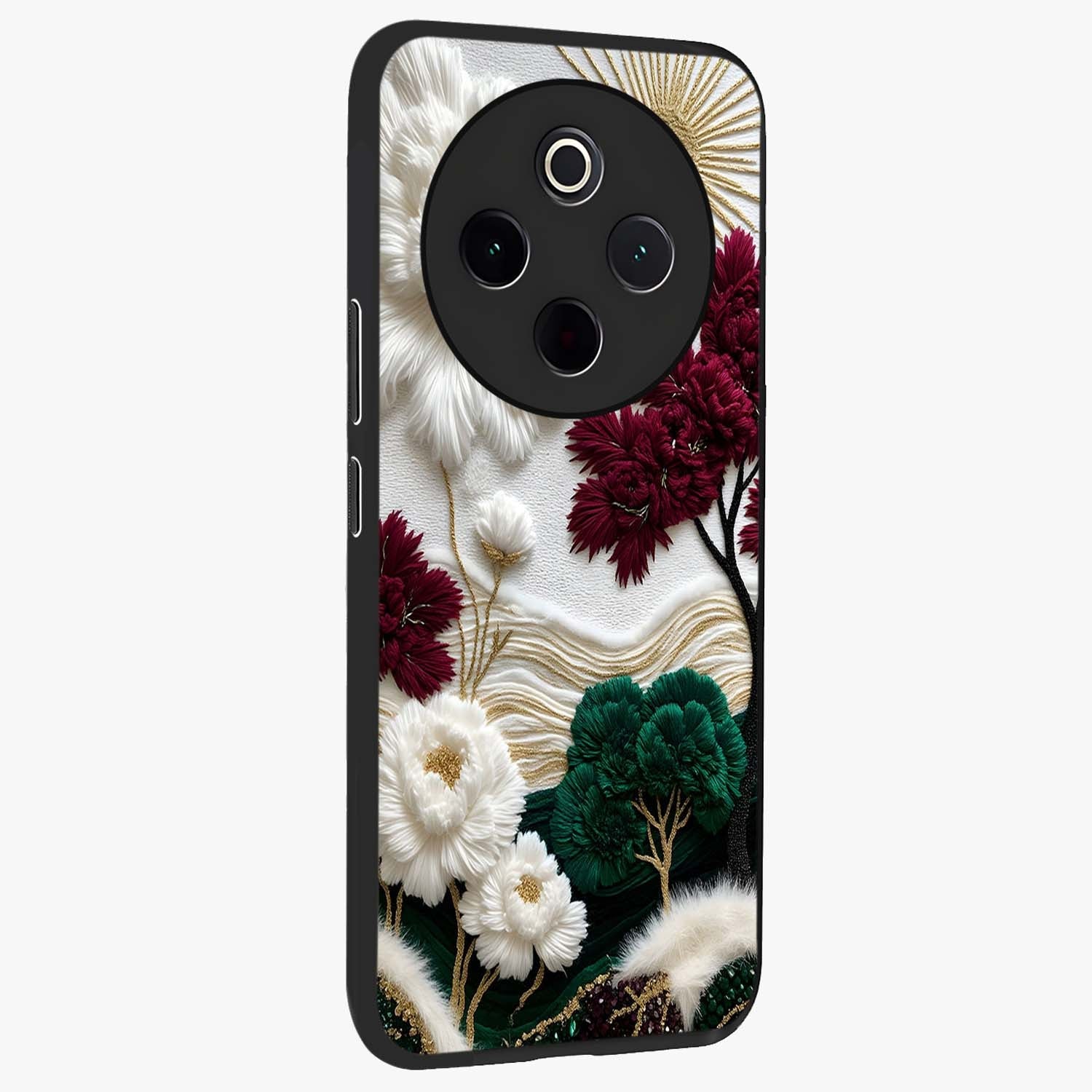 Radiant Bloom Elegance Glass Case upright view showcasing decorative flower artwork with refined botanical theme.