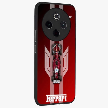 Red Ferrari F1 Vertical Glass Case upright view showcasing powerful Formula car artwork with dynamic motorsport theme.