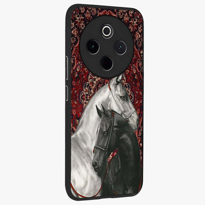 Regal Stallion Tapestry Glass Case upright view showcasing powerful horse artwork with elegant tapestry theme.