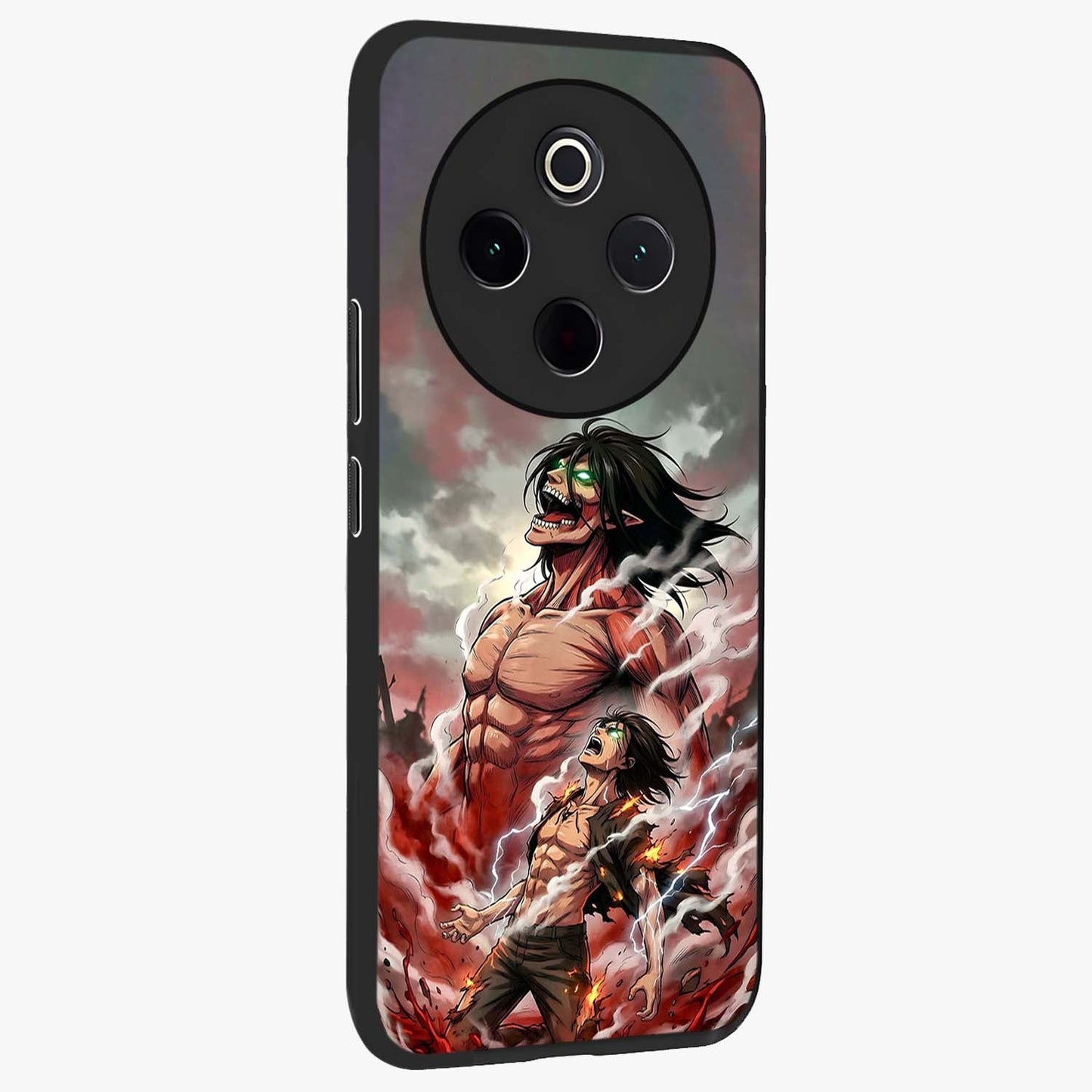 Titan Awakening Fury Glass Case upright view showcasing intense titan artwork with epic fantasy theme.