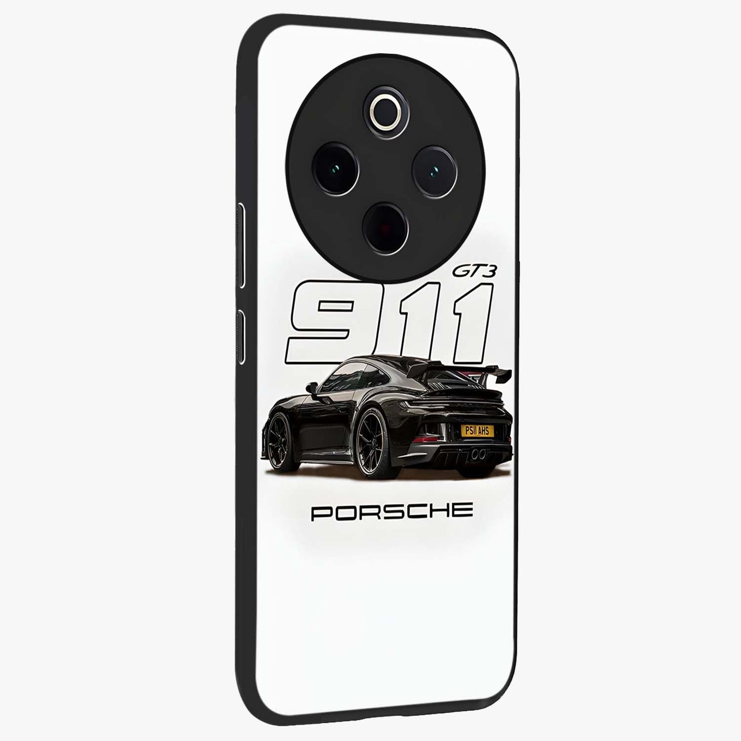 Turbo Legacy Icon Glass Case upright view showcasing bold racing inspired artwork with classic car theme.