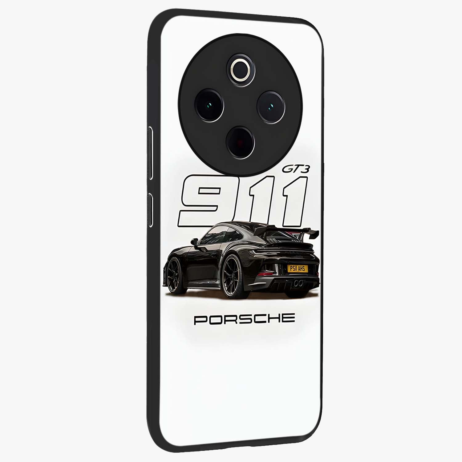 Turbo Legacy Icon Glass Case upright view showcasing bold racing inspired artwork with classic car theme.