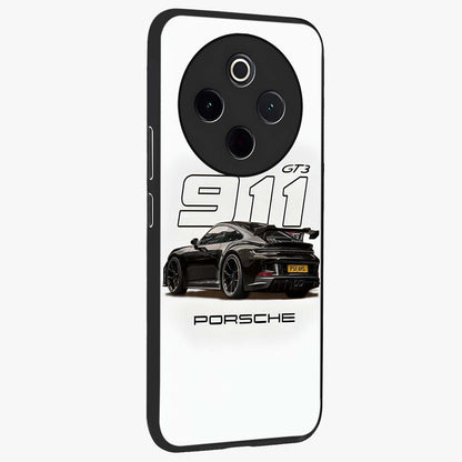 Turbo Legacy Icon Glass Case upright view showcasing bold racing inspired artwork with classic car theme.