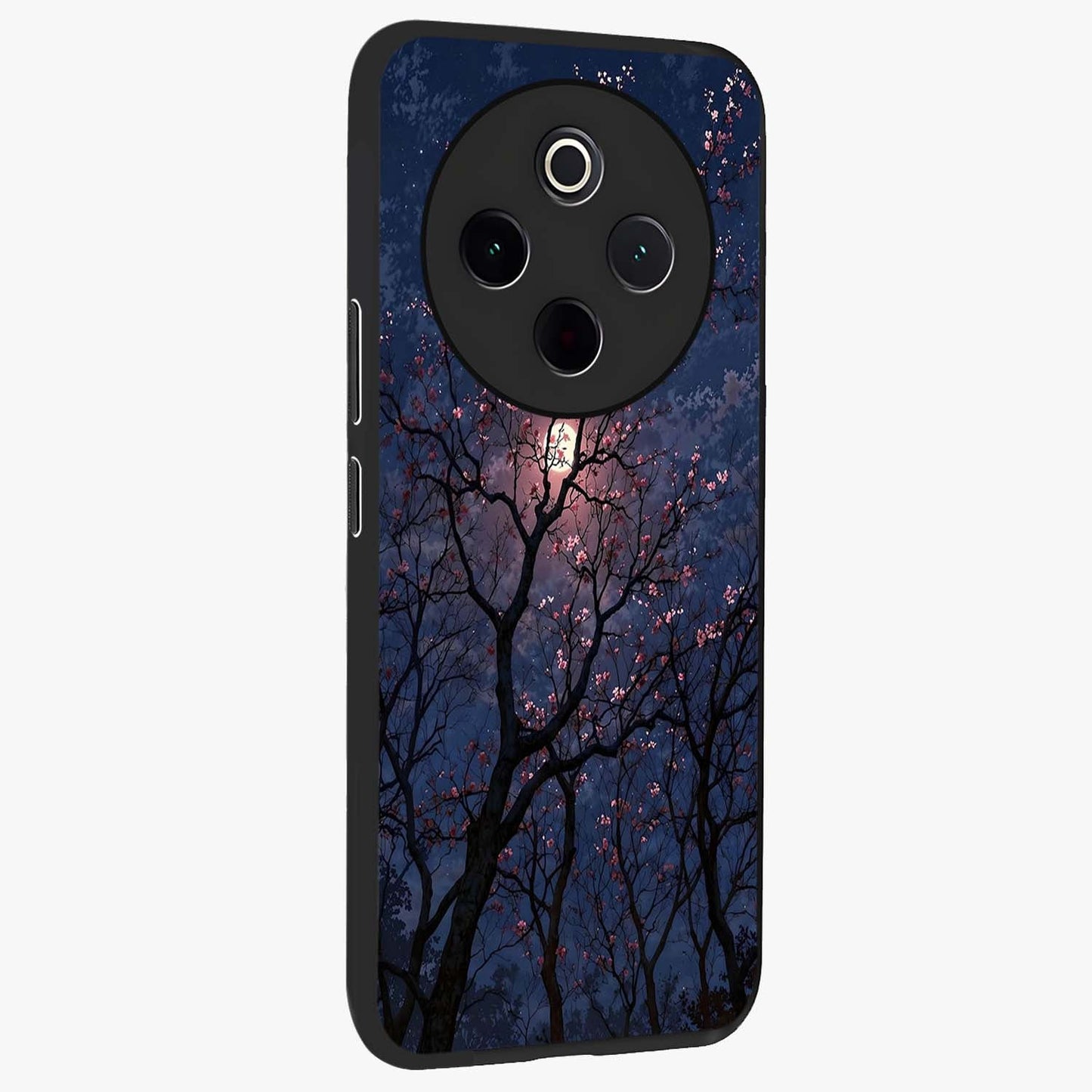 Twilight Sakura Serenade Glass Case upright view showcasing beautiful cherry blossom artwork with serene evening theme.