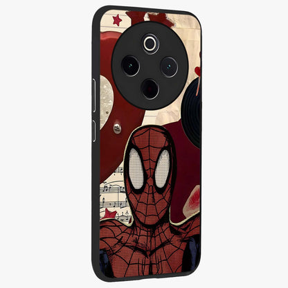 Web Warrior Vibes Glass Case upright view showcasing energetic superhero artwork with bold action theme.