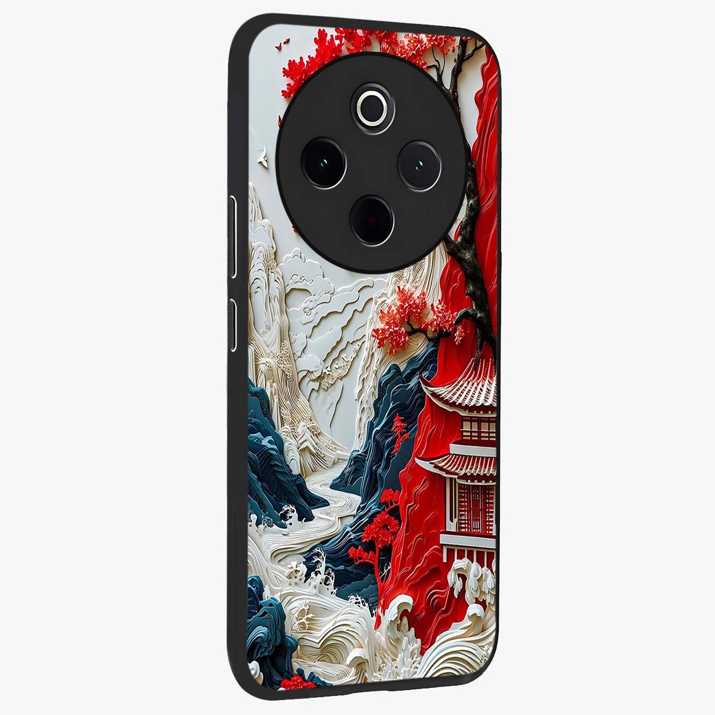Whispers Of Sakura Waves Glass Case upright view showcasing delicate cherry blossom artwork with elegant nature theme.