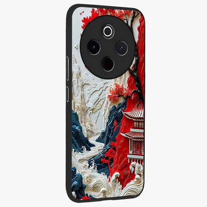 Whispers Of Sakura Waves Glass Case upright view showcasing delicate cherry blossom artwork with elegant nature theme.