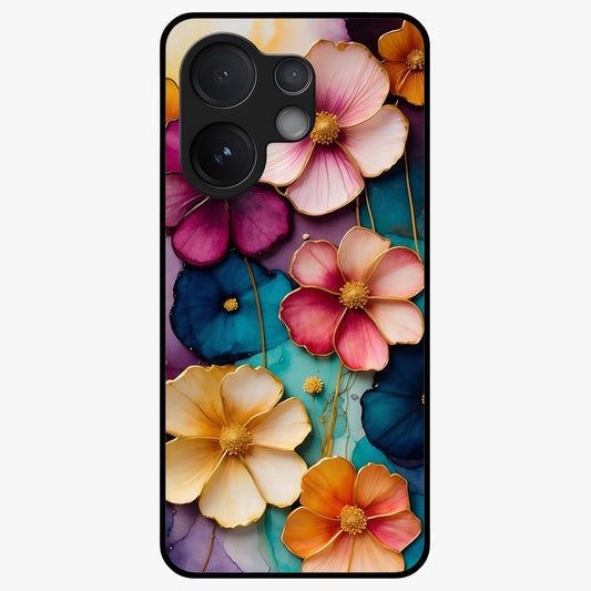Artlyn Grace Flower Pattern Glass Case showing flat back view with elegant floral pattern artwork and glossy glass finish.
