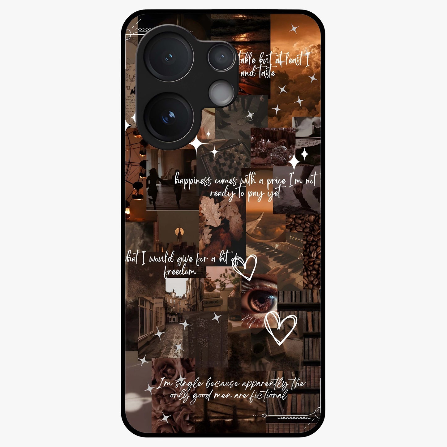 Bittersweet Aesthetic Chaos Glass Case showing flat back view with artistic chaotic aesthetic design and glossy glass finish.