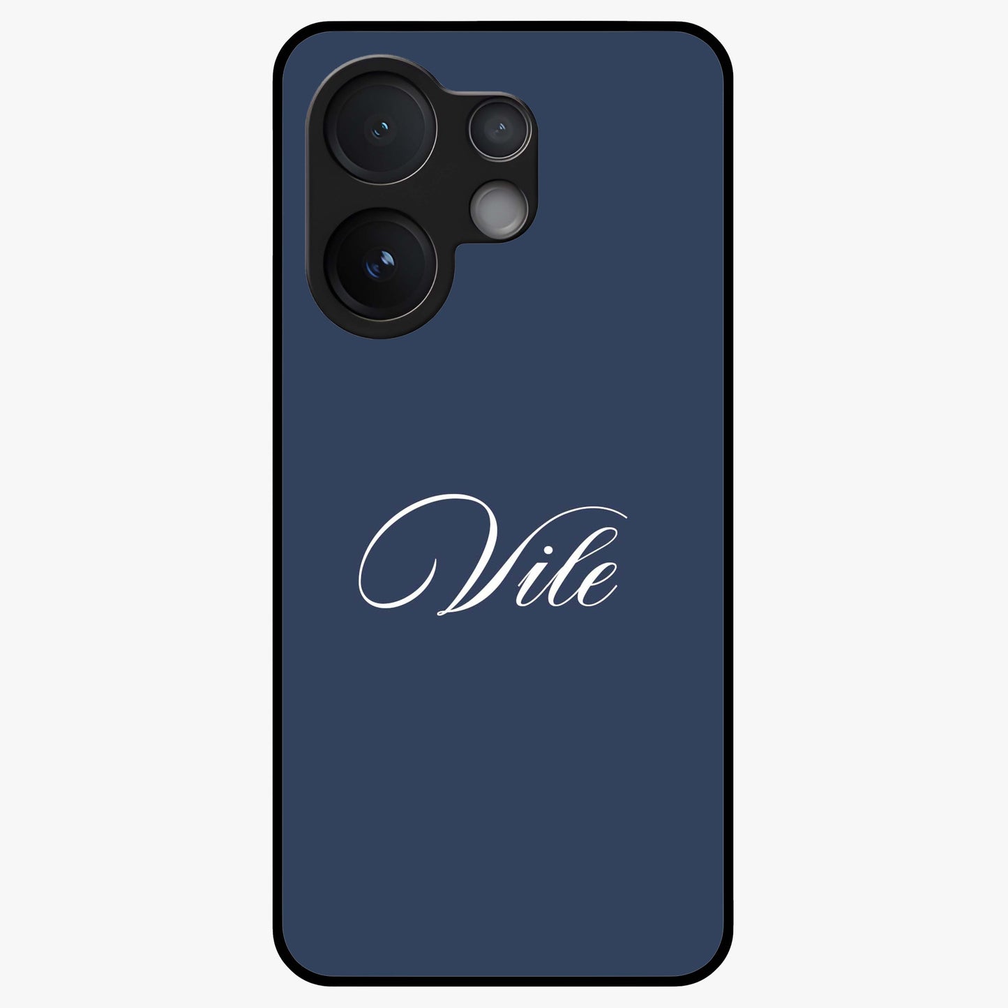 Blue Background Personalized Custom Name Glass Case showing flat back view with minimal blue background and custom name design.