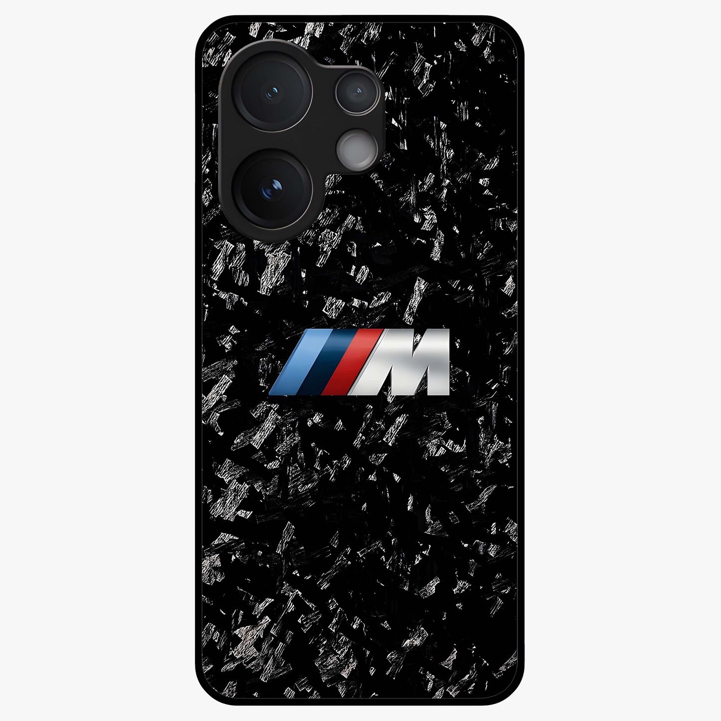 Carbon Speed Mark Glass Case showing flat back view with sporty carbon pattern artwork and glossy glass finish.