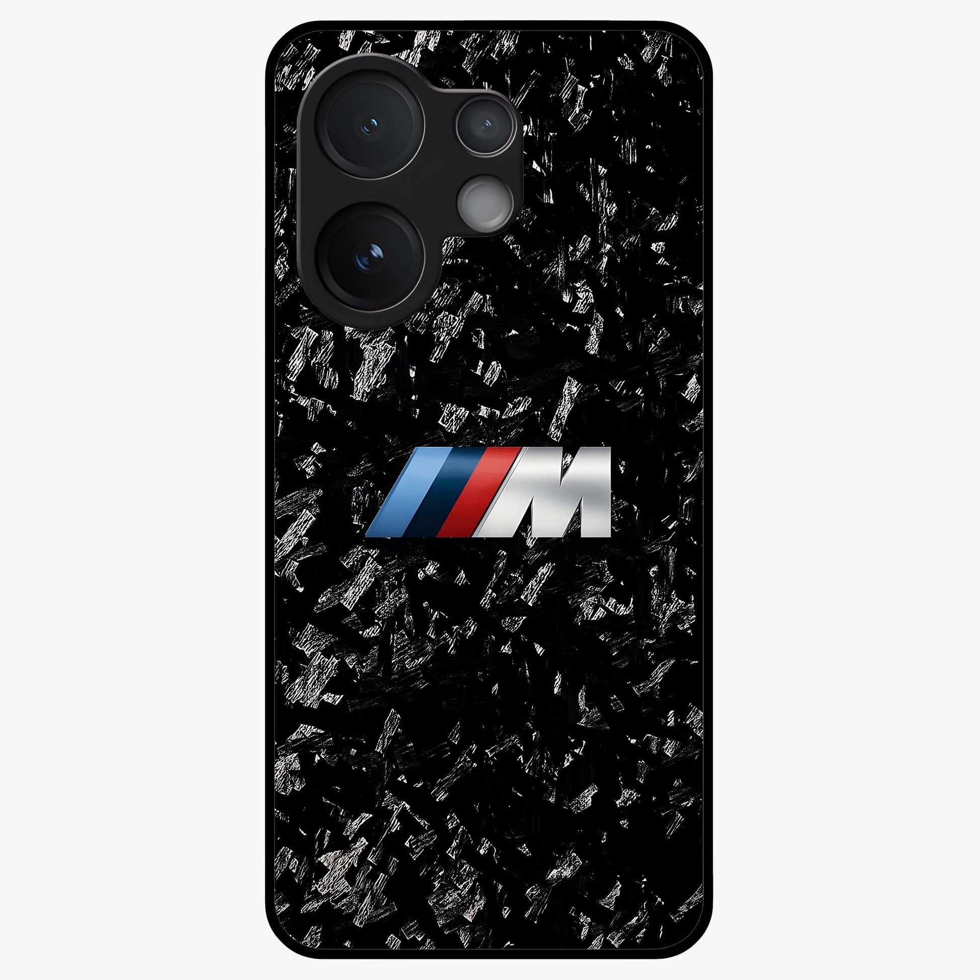 Carbon Speed Mark Glass Case showing flat back view with sporty carbon pattern artwork and glossy glass finish.