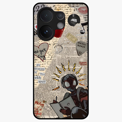 City Dream Sketch Glass Case showing flat back view with artistic city skyline sketch artwork and glossy glass finish.